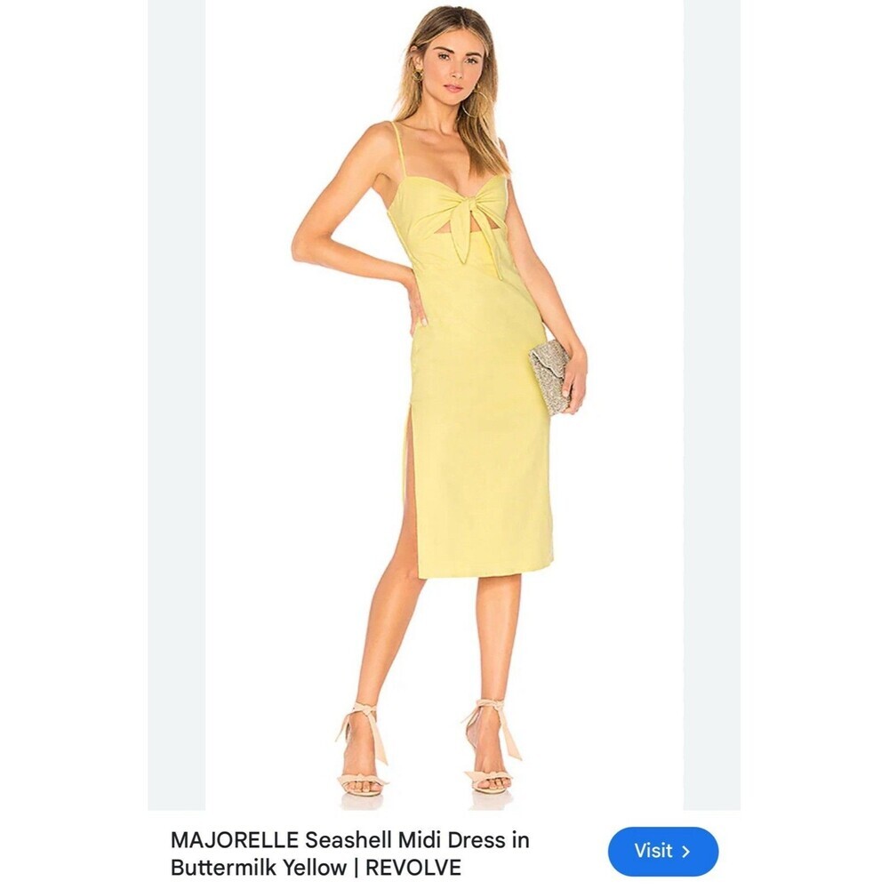 Majorelle Seashell Midi‎ Dress Size S Yellow Linen Side Slit